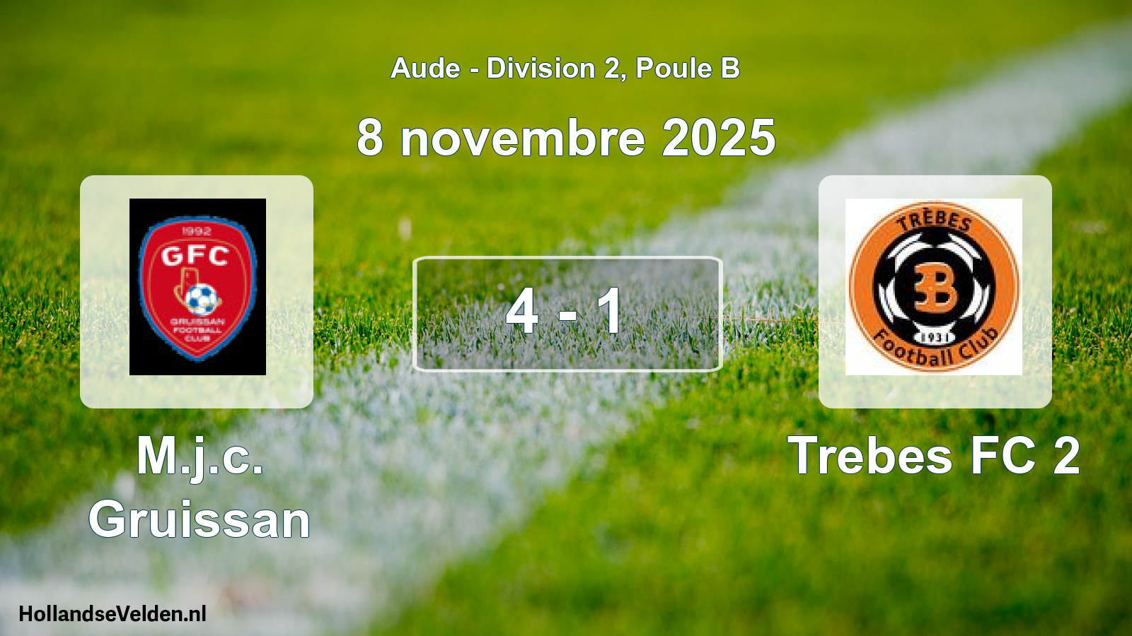 Match joué: M.j.c. Gruissan - Trebes FC 2 4 - 1 (8 novembre 2025)