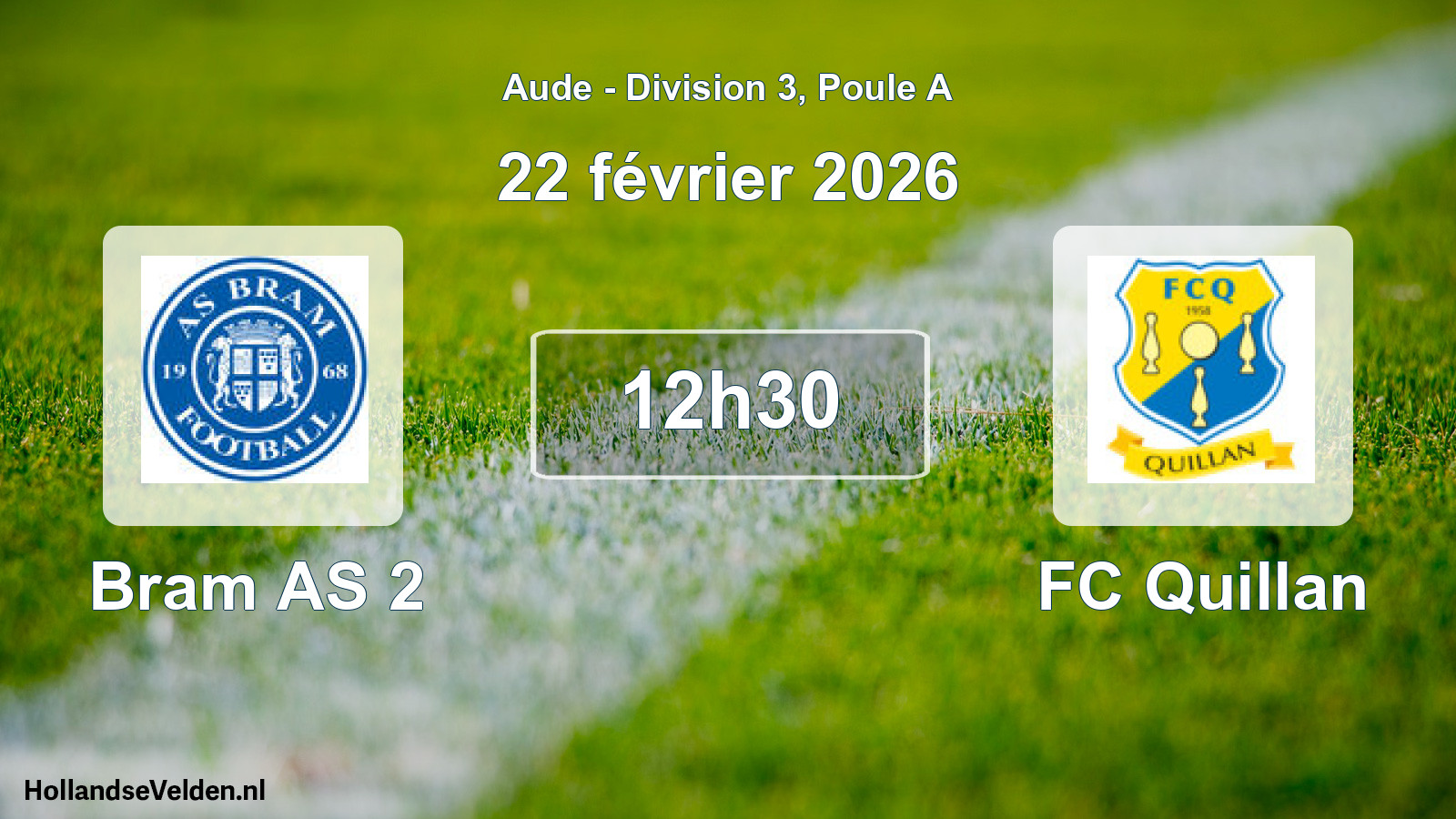 Match programmé: Bram AS 2 - FC Quillan (22 février 2026)