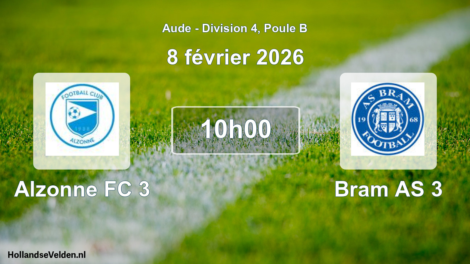 Match programmé: Alzonne FC 3 - Bram AS 3 (8 février 2026)
