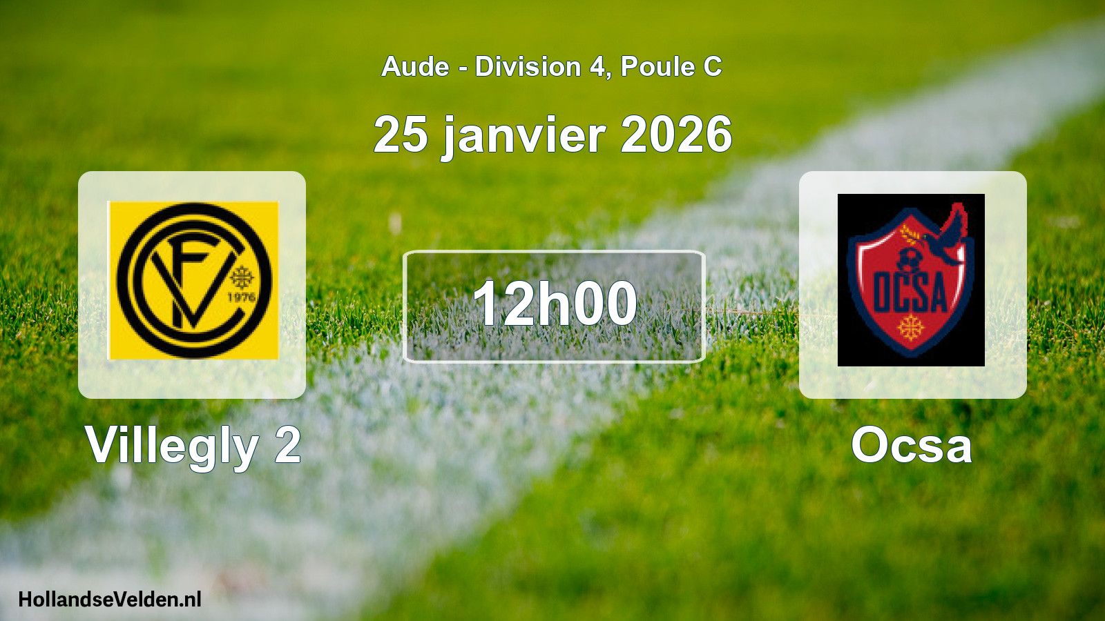 Match programmé: Villegly 2 - Ocsa (25 janvier 2026)