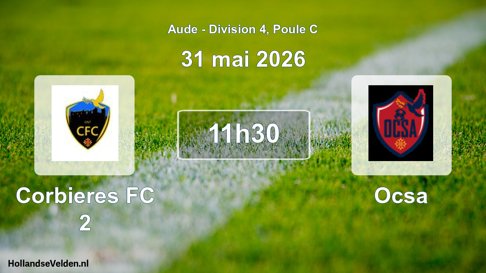 Match programmé: Corbieres FC 2 - Ocsa (31 mai 2026)