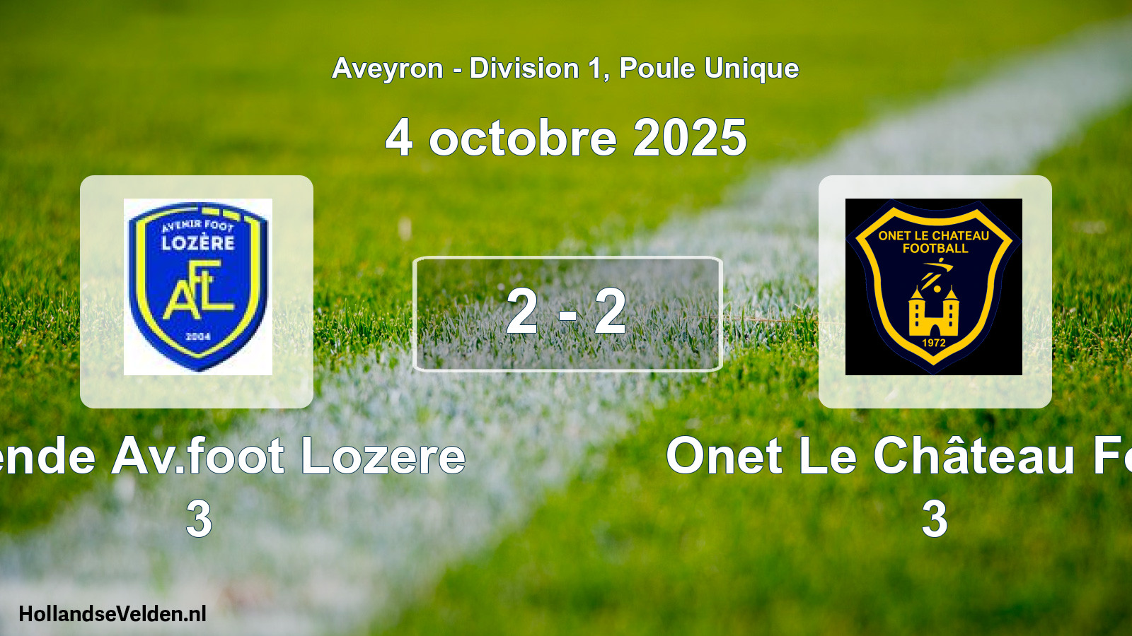 Match joué: Mende Av.foot Lozere 3 - Onet Le Château Foot 3 2 - 2 (4 octobre 2025)