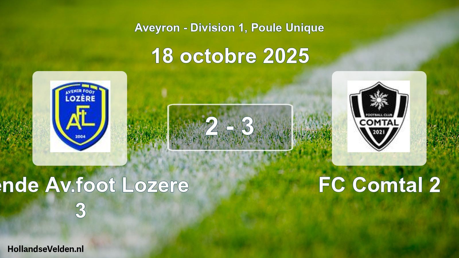 Match joué: Mende Av.foot Lozere 3 - FC Comtal 2 2 - 3 (18 octobre 2025)