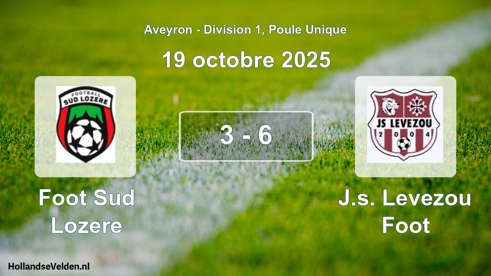 Total number of matches played: Foot Sud Lozere - J.s. Levezou Foot 3 - 6 (19 October 2025)