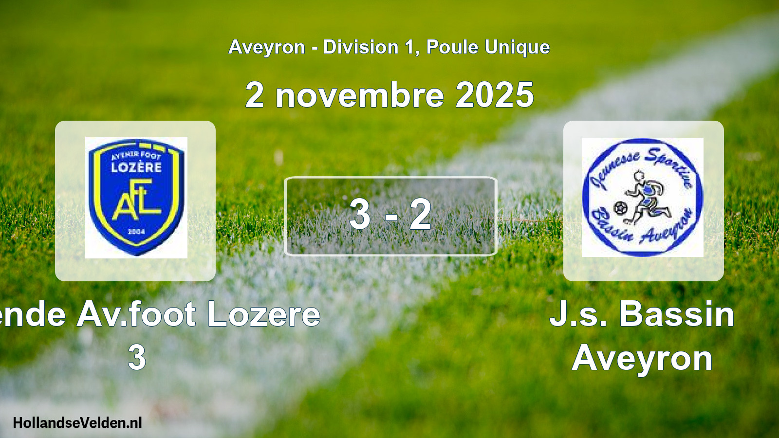 Total number of matches played: Mende Av.foot Lozere 3 - J.s. Bassin Aveyron 3 - 2 (2 November 2025)