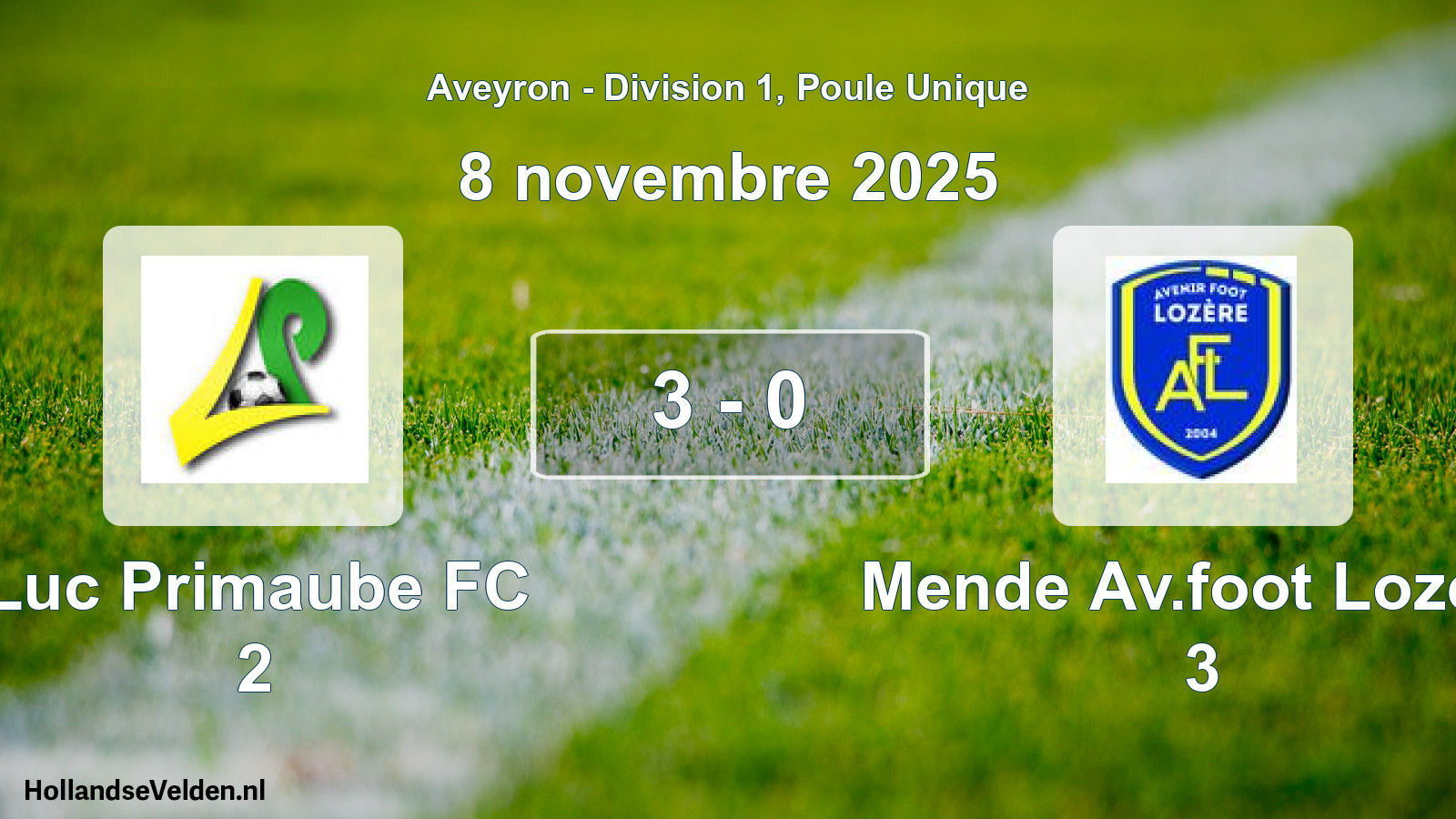 Match joué: Luc Primaube FC 2 - Mende Av.foot Lozere 3 3 - 0 (8 novembre 2025)