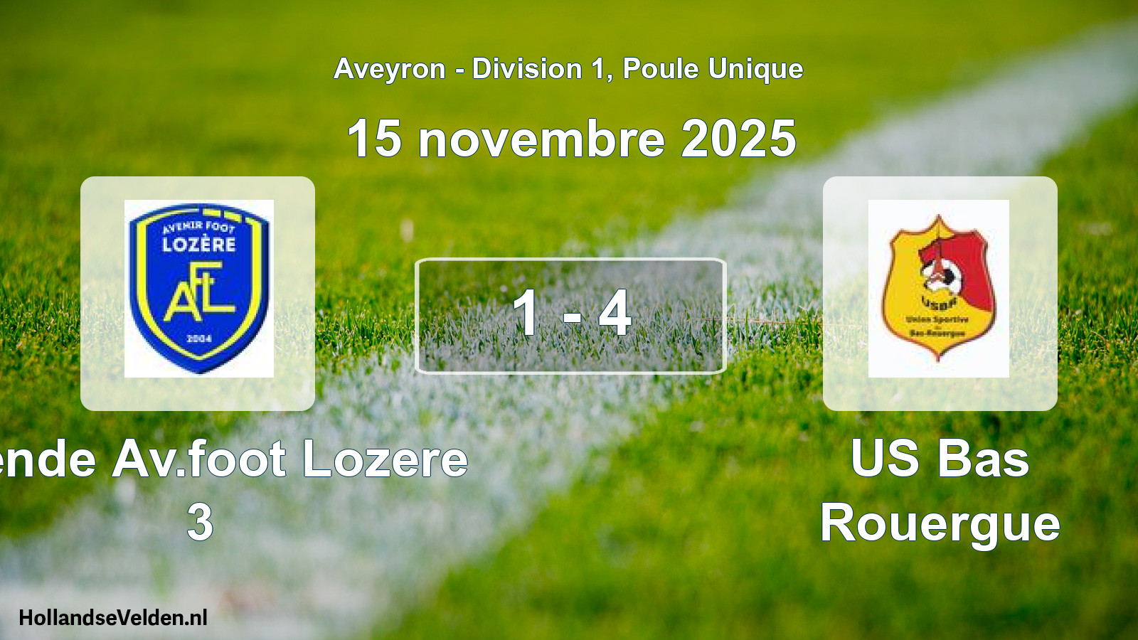 Match joué: Mende Av.foot Lozere 3 - US Bas Rouergue 1 - 4 (15 novembre 2025)