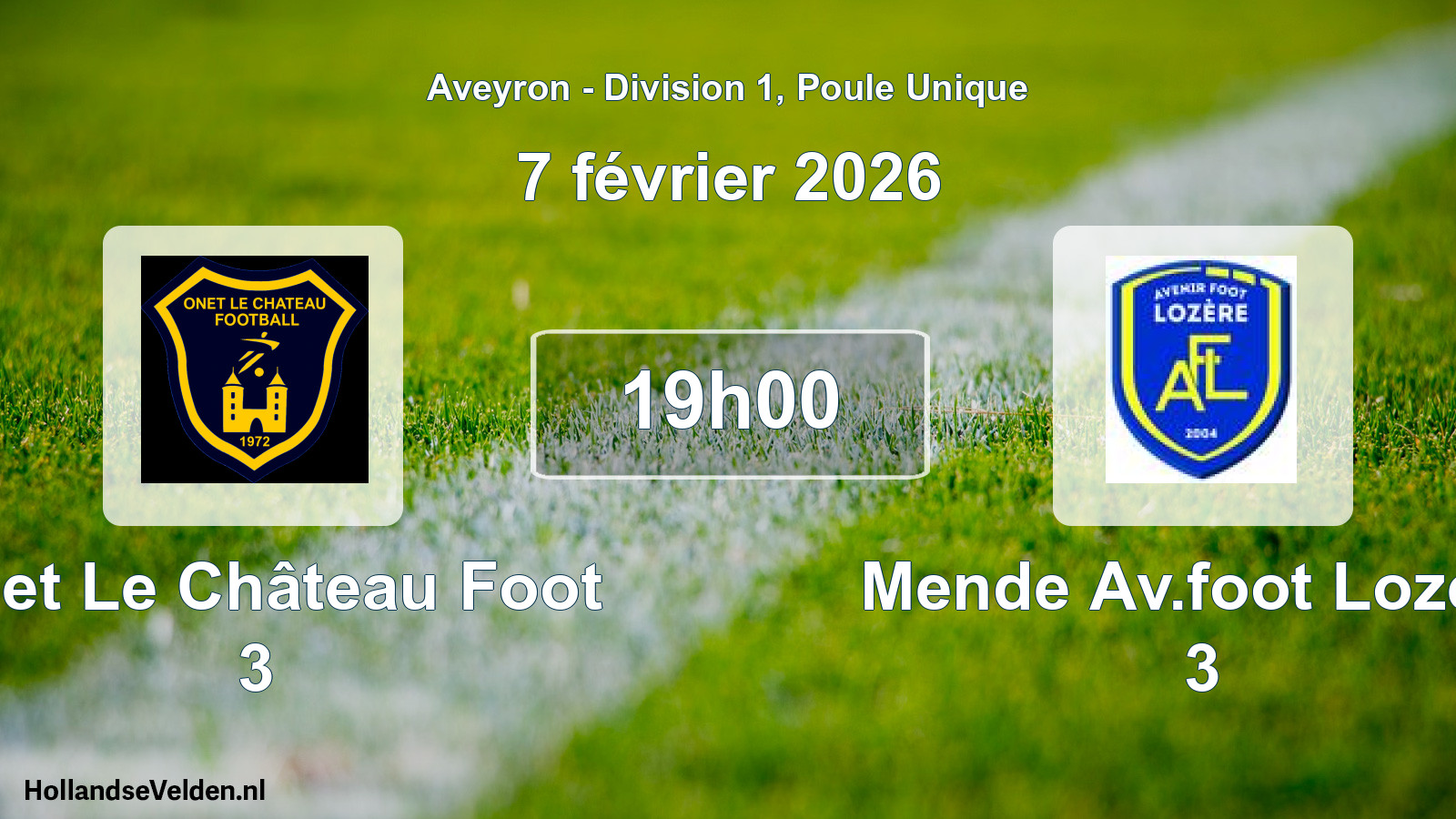 Match programmé: Onet Le Château Foot 3 - Mende Av.foot Lozere 3 (7 février 2026)