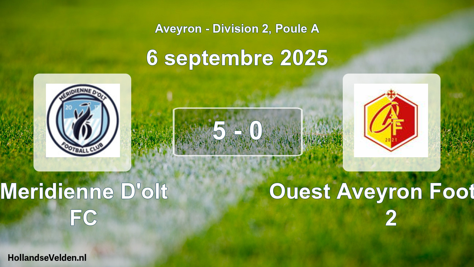 Match joué: Meridienne D'olt FC - Ouest Aveyron Football 2 5 - 0 (6 septembre 2025)