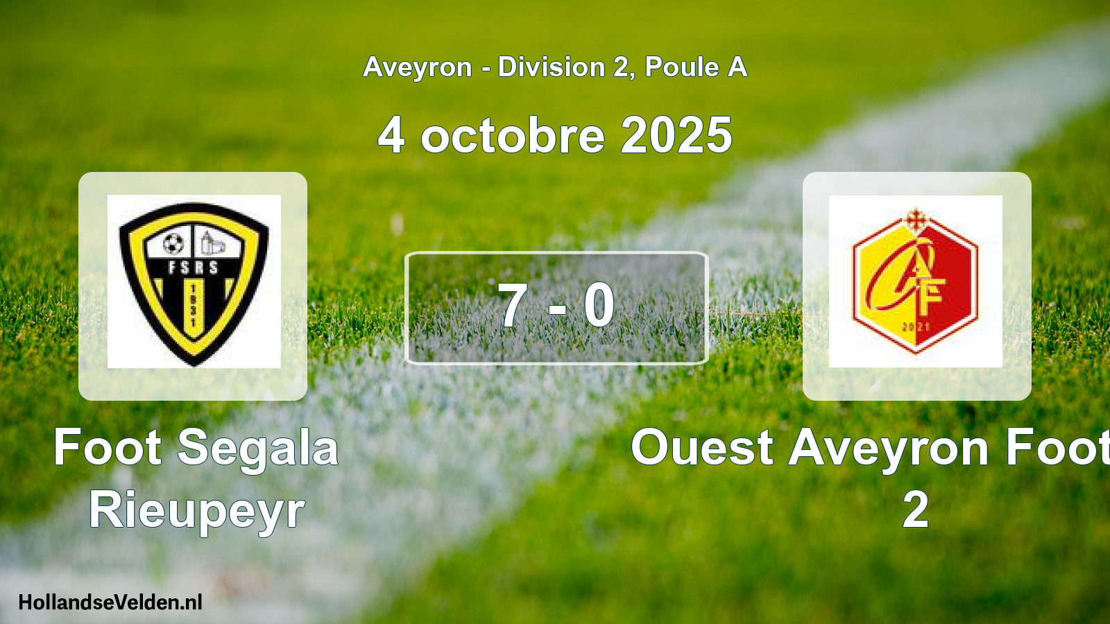 Match joué: Foot Segala Rieupeyr - Ouest Aveyron Football 2 7 - 0 (4 octobre 2025)
