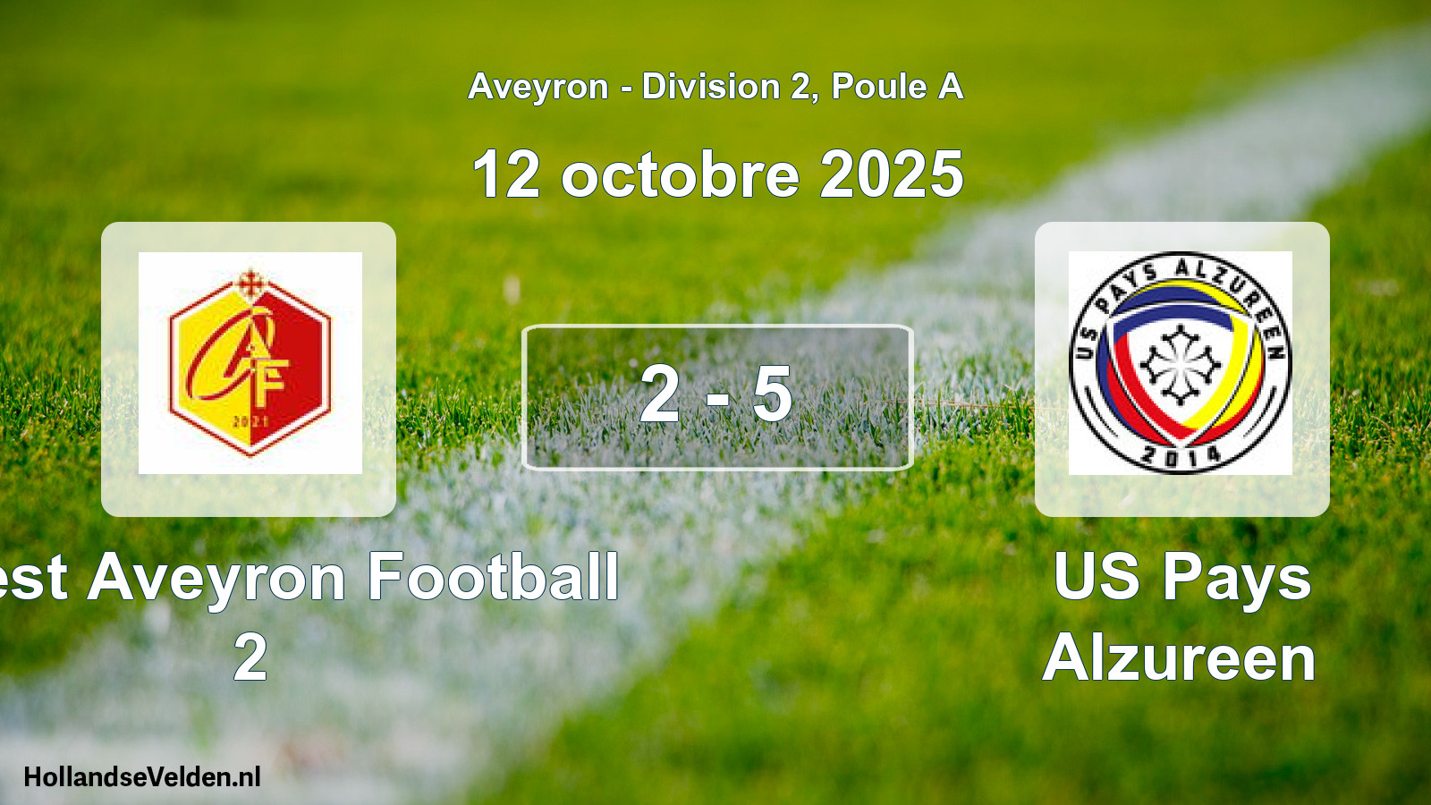 Total number of matches played: Ouest Aveyron Football 2 - US Pays Alzureen 2 - 5 (12 October 2025)