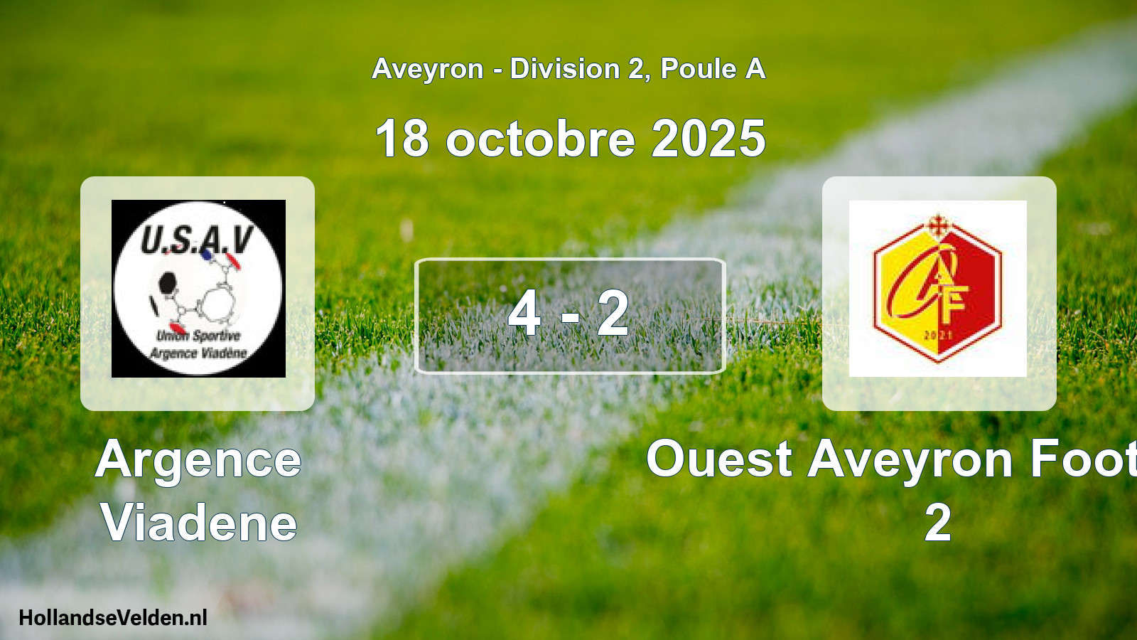 Gespeelde wedstrijd: Argence Viadene - Ouest Aveyron Football 2 4 - 2 (18 oktober 2025)