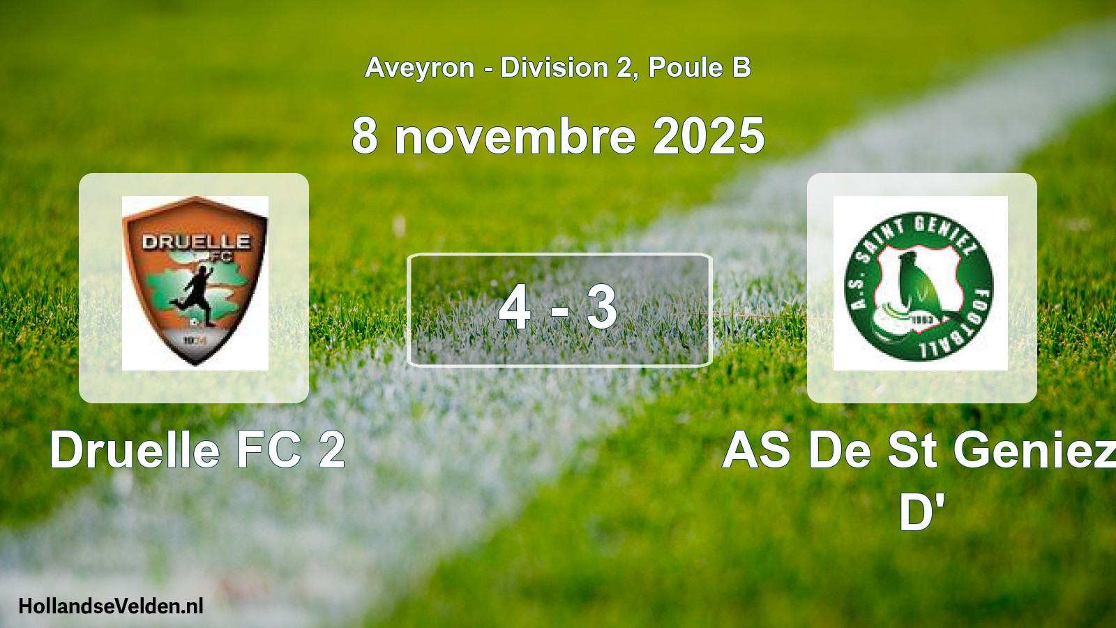 Match joué: Druelle FC 2 - AS De St Geniez D' 4 - 3 (8 novembre 2025)