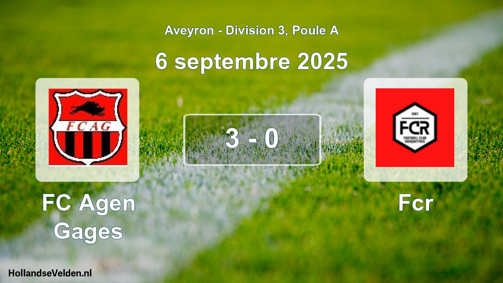 Match joué: FC Agen Gages - Fcr 3 - 0 (6 septembre 2025)