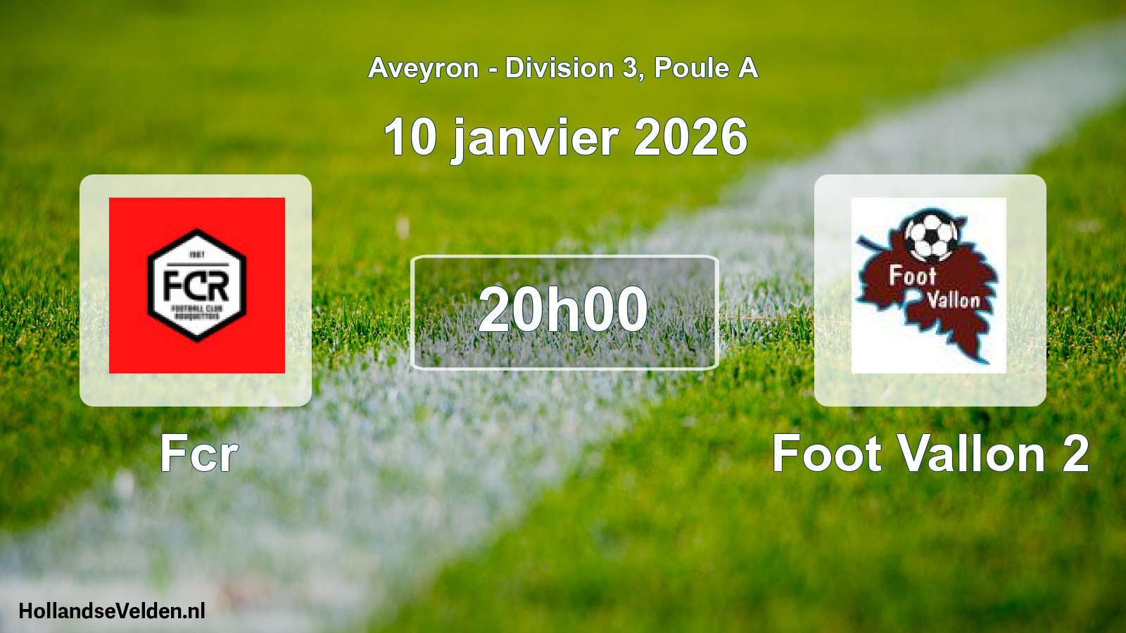 Geplande wedstrijd: Fcr - Foot Vallon 2 (10 januari 2026)