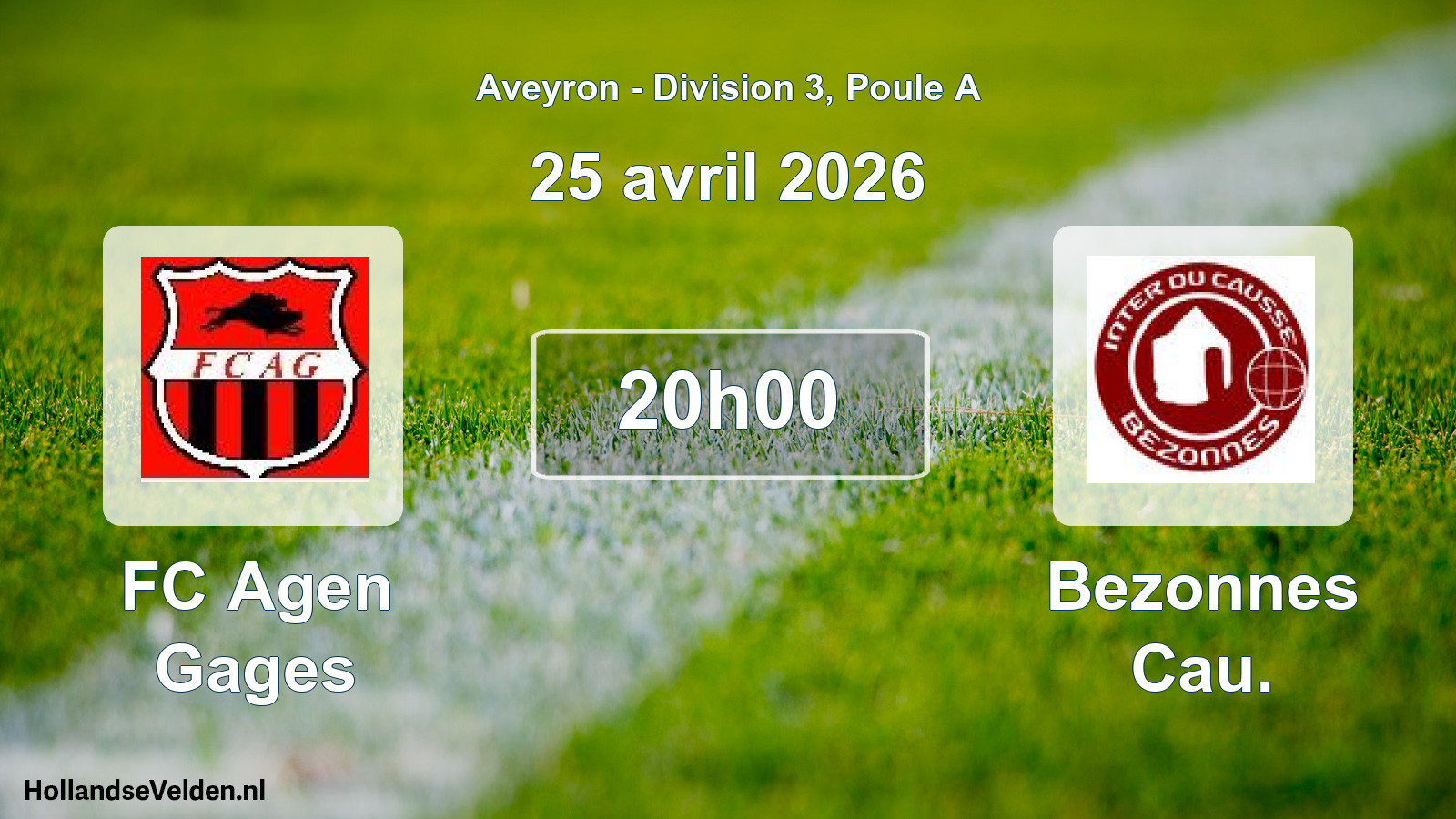 Geplande wedstrijd: FC Agen Gages - Bezonnes Cau. (25 april 2026)