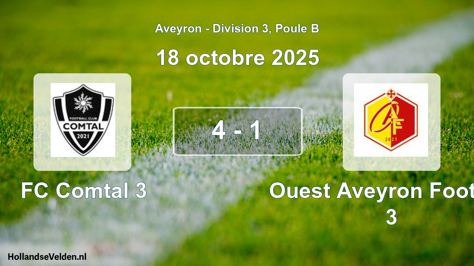 Gespeelde wedstrijd: FC Comtal 3 - Ouest Aveyron Football 3 4 - 1 (18 oktober 2025)
