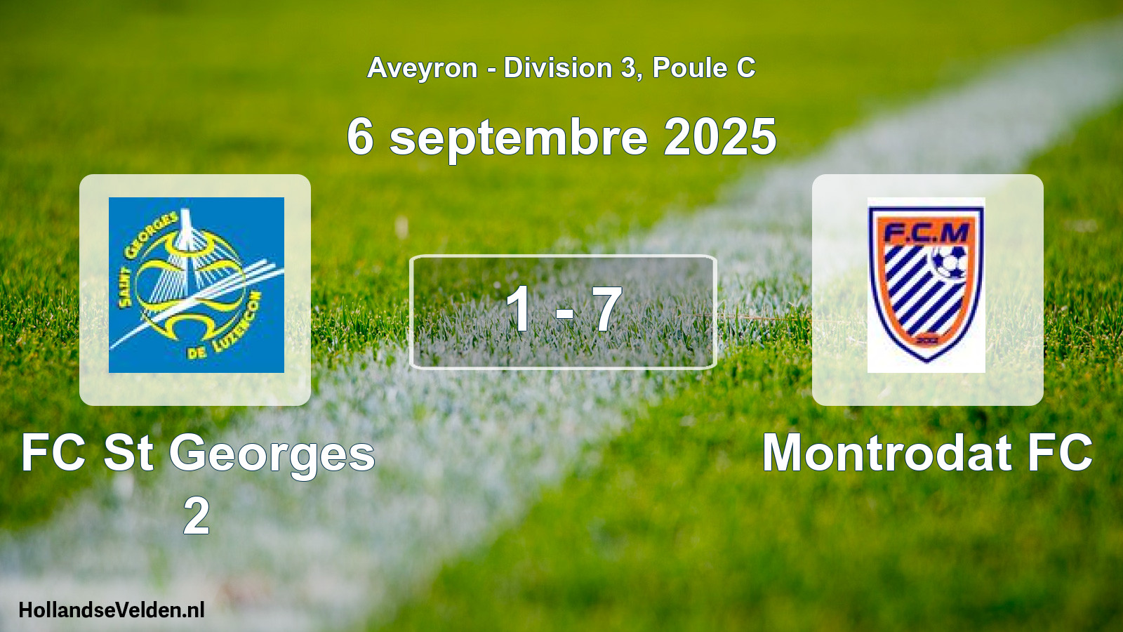 Match joué: FC St Georges 2 - Montrodat FC 1 - 7 (6 septembre 2025)