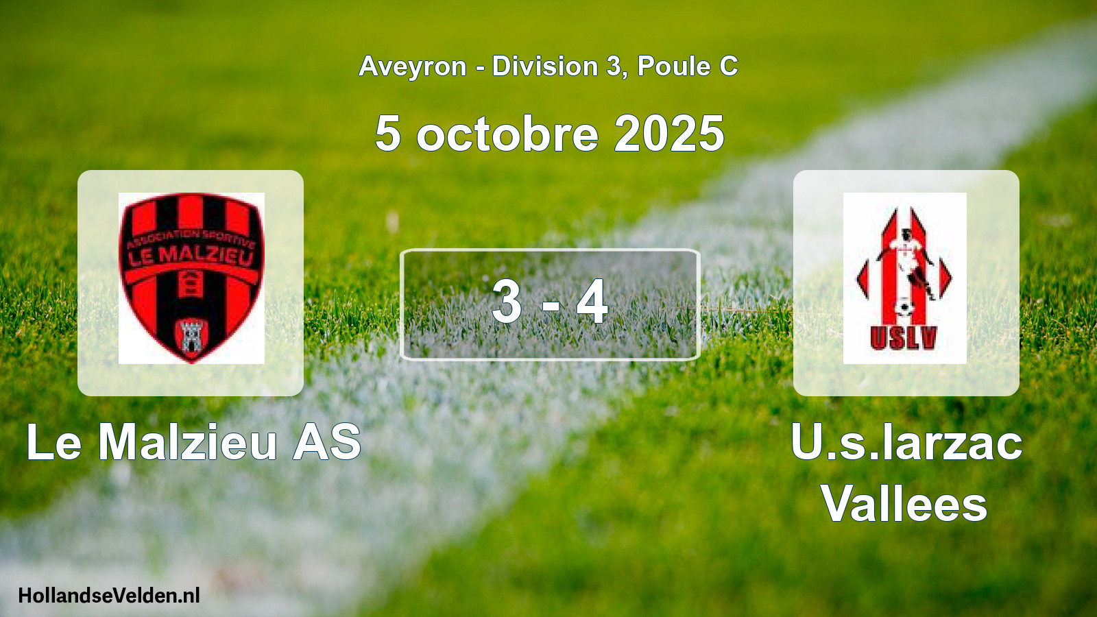 Match joué: Le Malzieu AS - U.s.larzac Vallees 3 - 4 (5 octobre 2025)