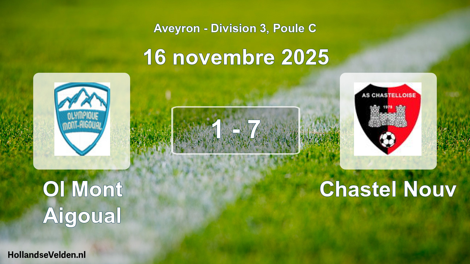 Total number of matches played: Ol Mont Aigoual - Chastel Nouv 1 - 7 (16 November 2025)