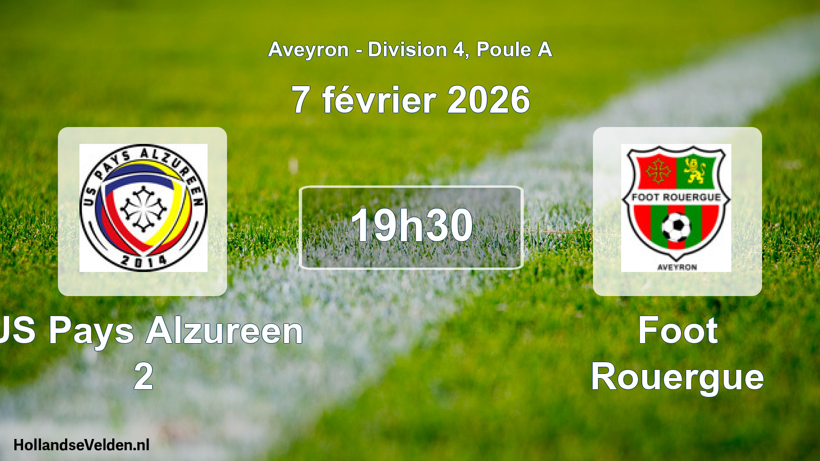 Match programmé: US Pays Alzureen 2 - Foot Rouergue (7 février 2026)