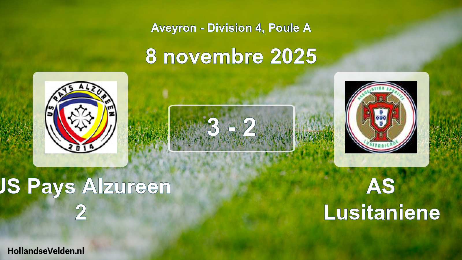 Match joué: US Pays Alzureen 2 - AS Lusitaniene 3 - 2 (8 novembre 2025)
