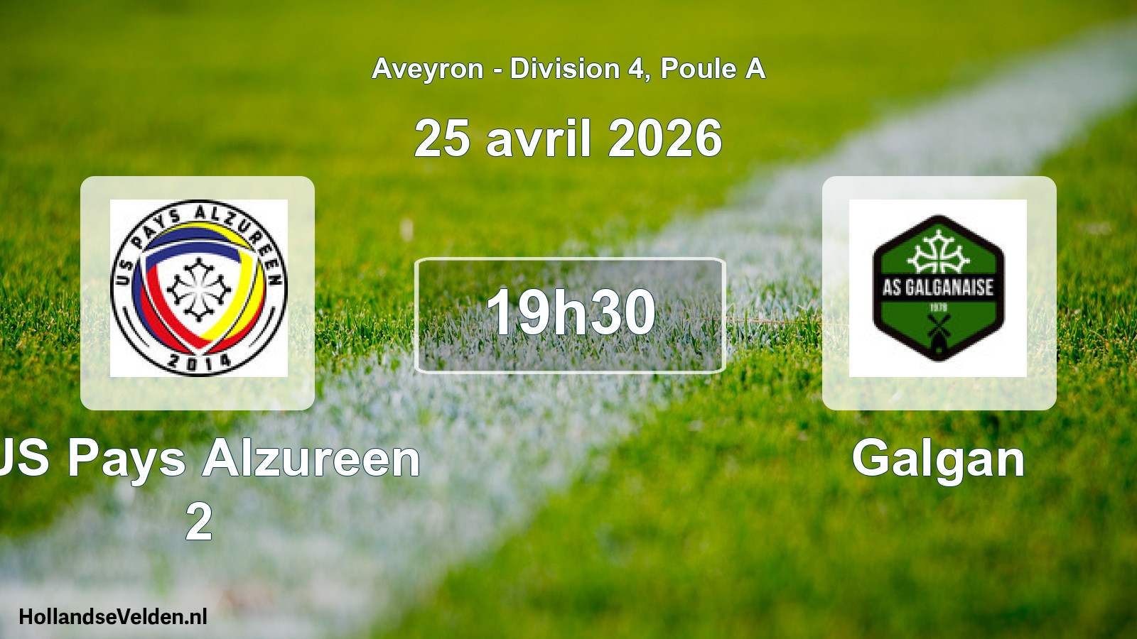 Match programmé: US Pays Alzureen 2 - Galgan (25 avril 2026)