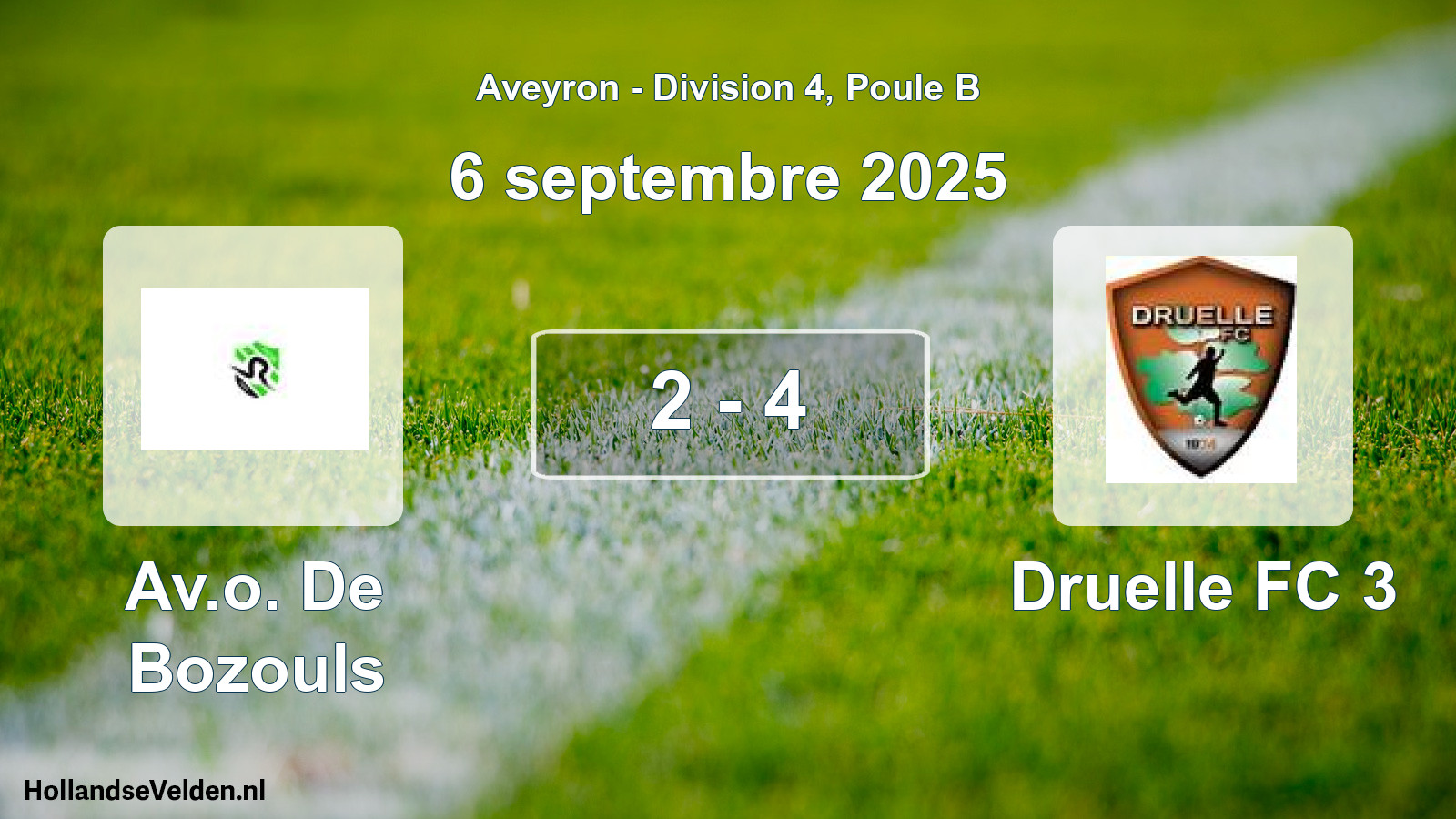 Gespeelde wedstrijd: Av.o. De Bozouls - Druelle FC 3 2 - 4 (6 september 2025)