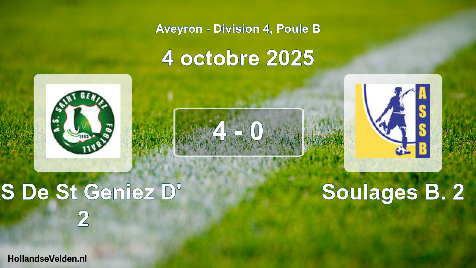 Match joué: AS De St Geniez D' 2 - Soulages B. 2 4 - 0 (4 octobre 2025)