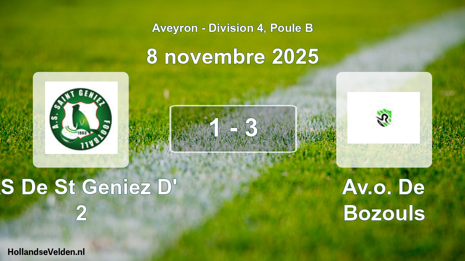 Gespeelde wedstrijd: AS De St Geniez D' 2 - Av.o. De Bozouls 1 - 3 (8 november 2025)