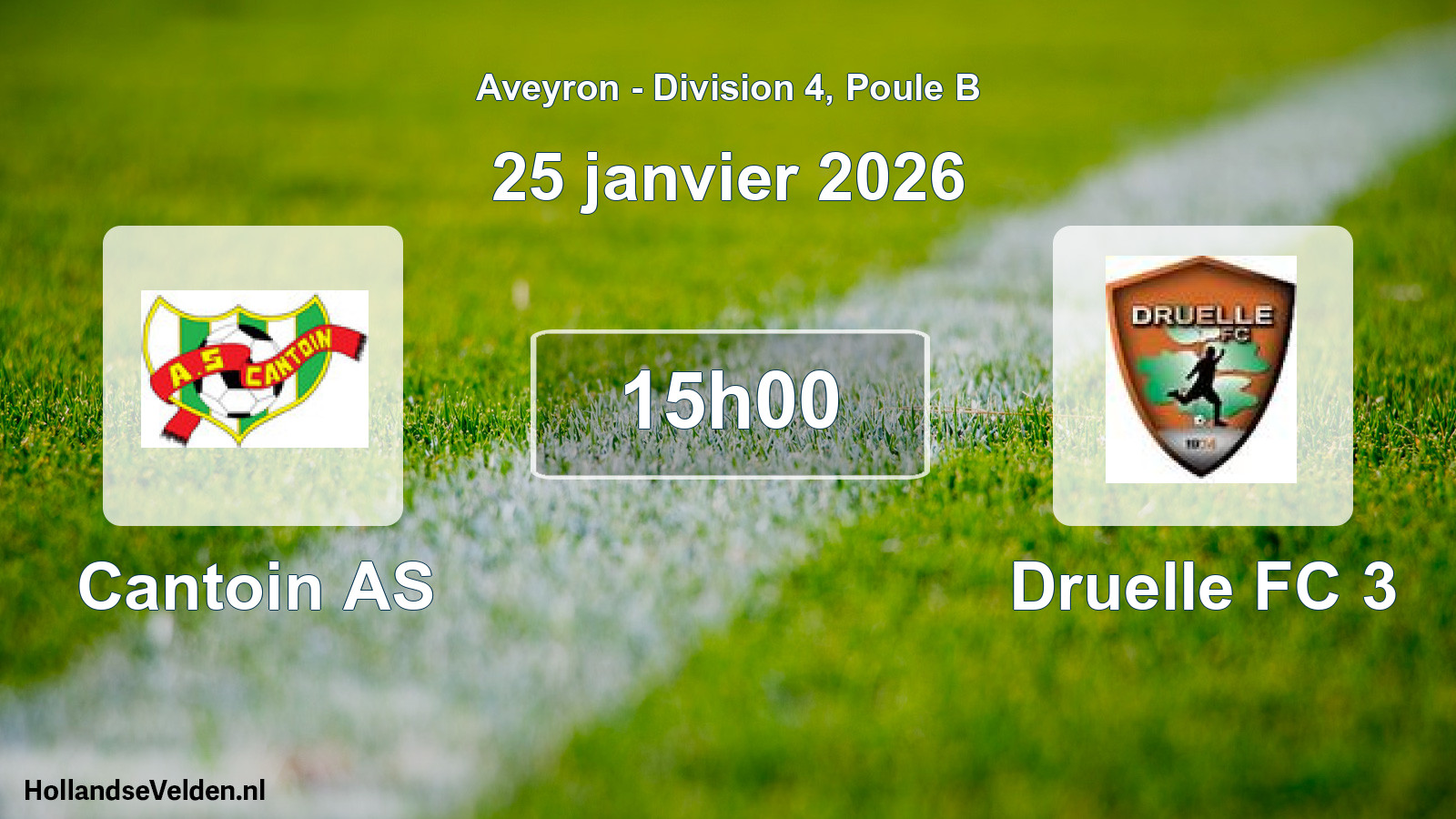 Match programmé: Cantoin AS - Druelle FC 3 (25 janvier 2026)