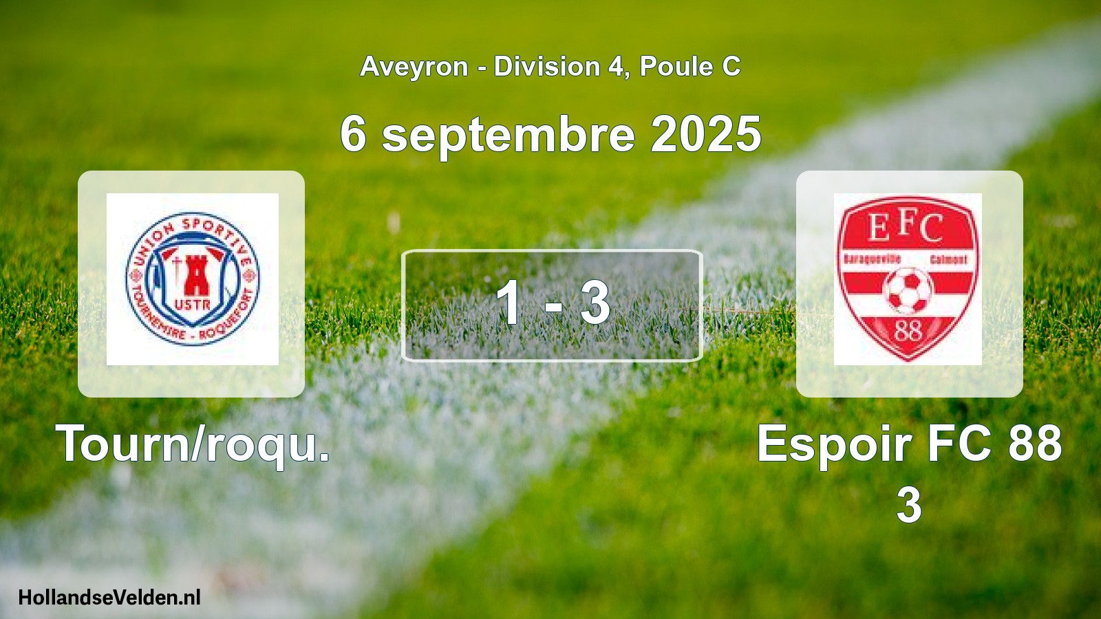 Match joué: Tourn/roqu. - Espoir FC 88 3 1 - 3 (6 septembre 2025)