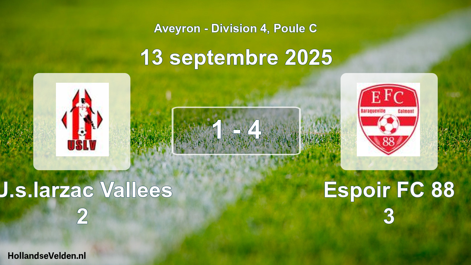 Gespeelde wedstrijd: U.s.larzac Vallees 2 - Espoir FC 88 3 1 - 4 (13 september 2025)