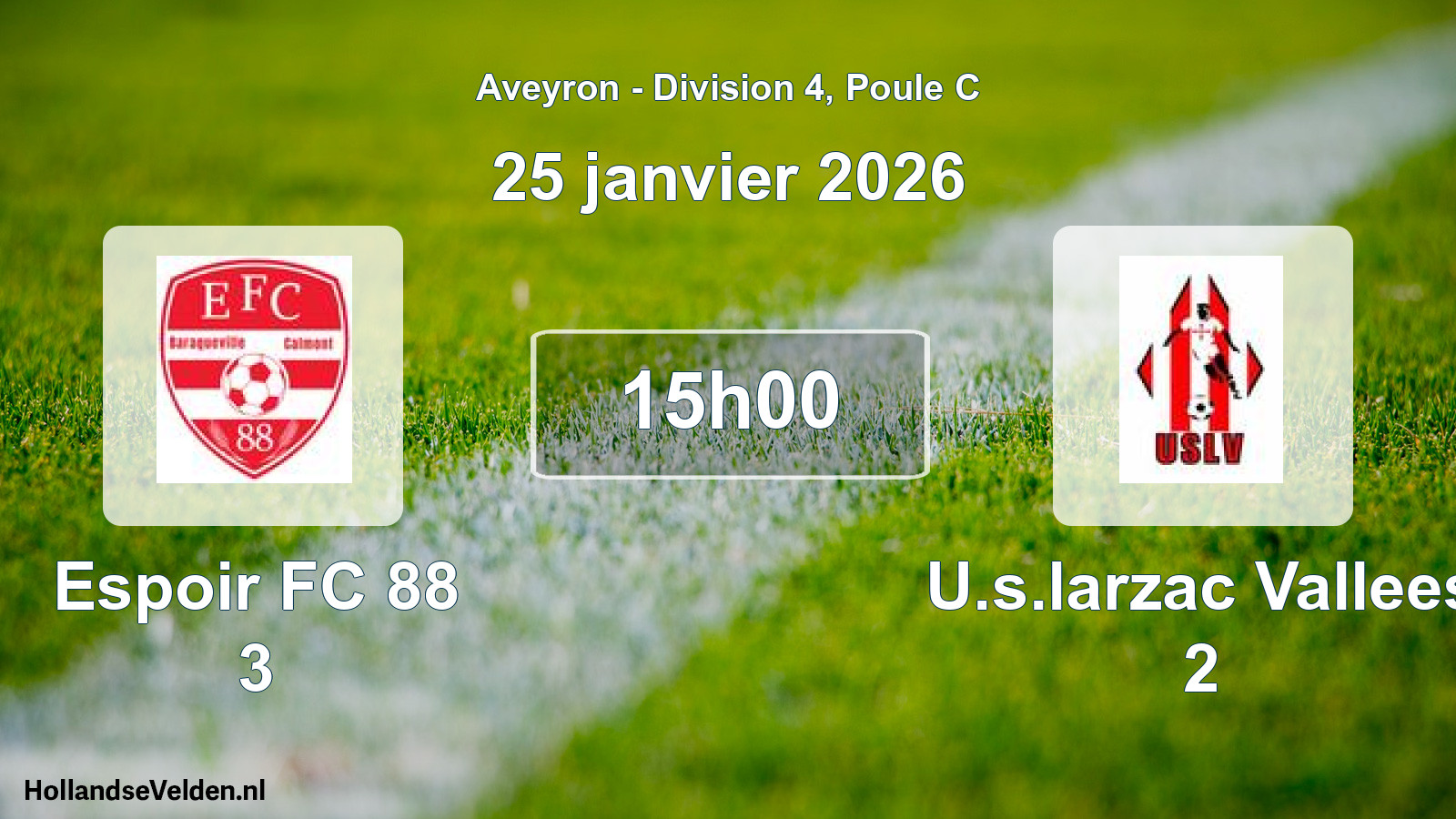 Match programmé: Espoir FC 88 3 - U.s.larzac Vallees 2 (25 janvier 2026)
