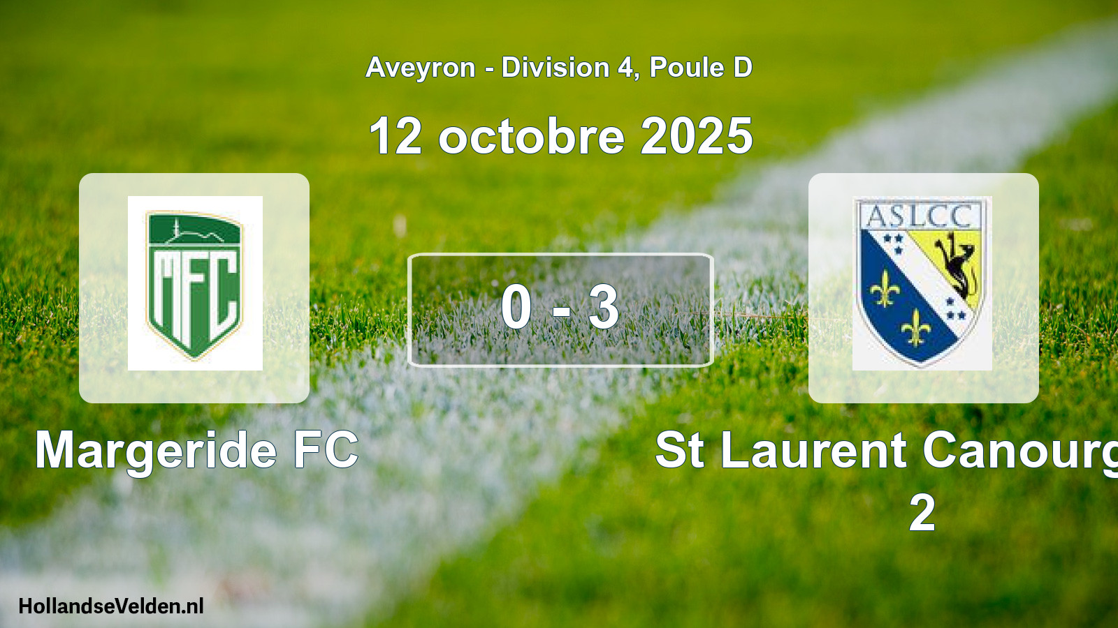 Total number of matches played: Margeride FC - St Laurent Canourgue 2 0 - 3 (12 October 2025)