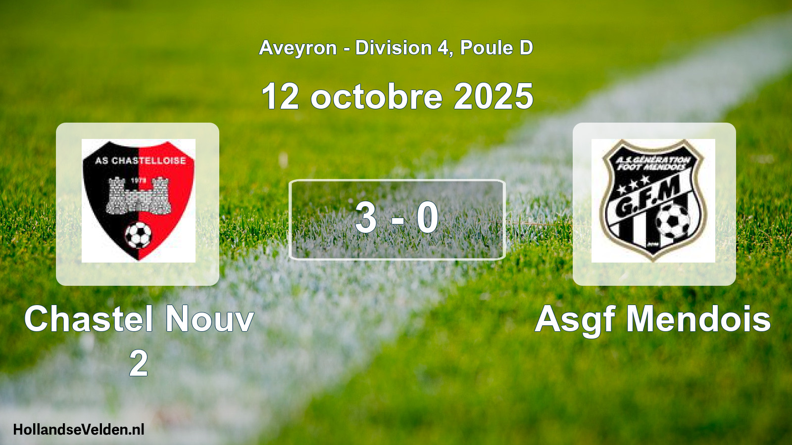 Total number of matches played: Chastel Nouv 2 - Asgf Mendois 3 - 0 (12 October 2025)