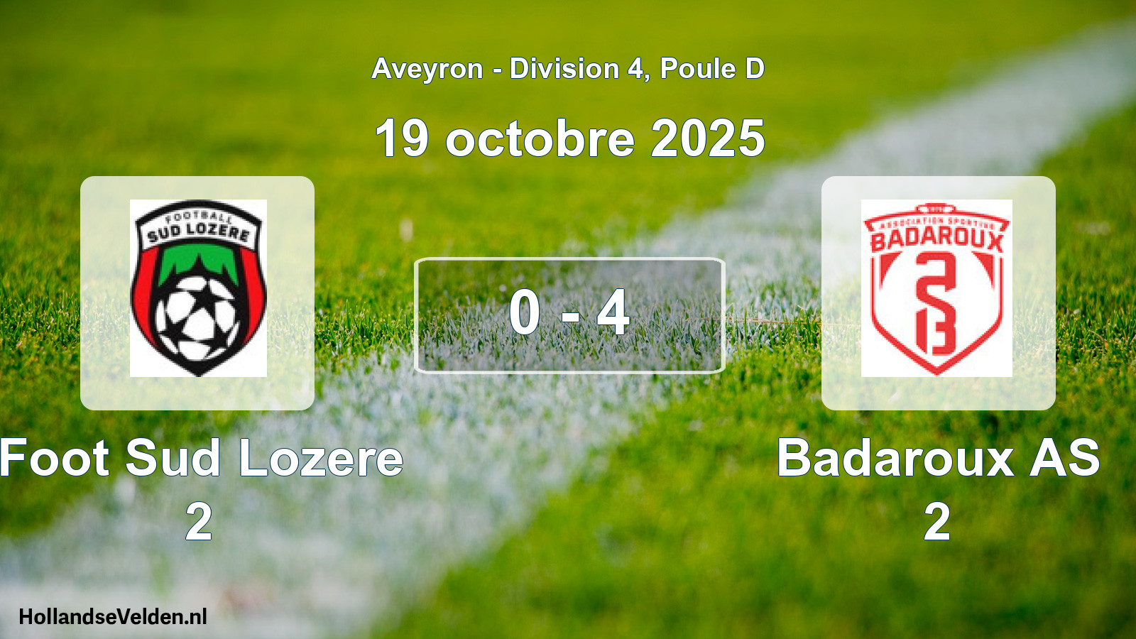 Gespeelde wedstrijd: Foot Sud Lozere 2 - Badaroux AS 2 0 - 4 (19 oktober 2025)