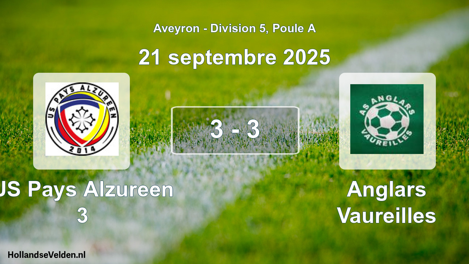 Match joué: US Pays Alzureen 3 - Anglars Vaureilles 3 - 3 (21 septembre 2025)