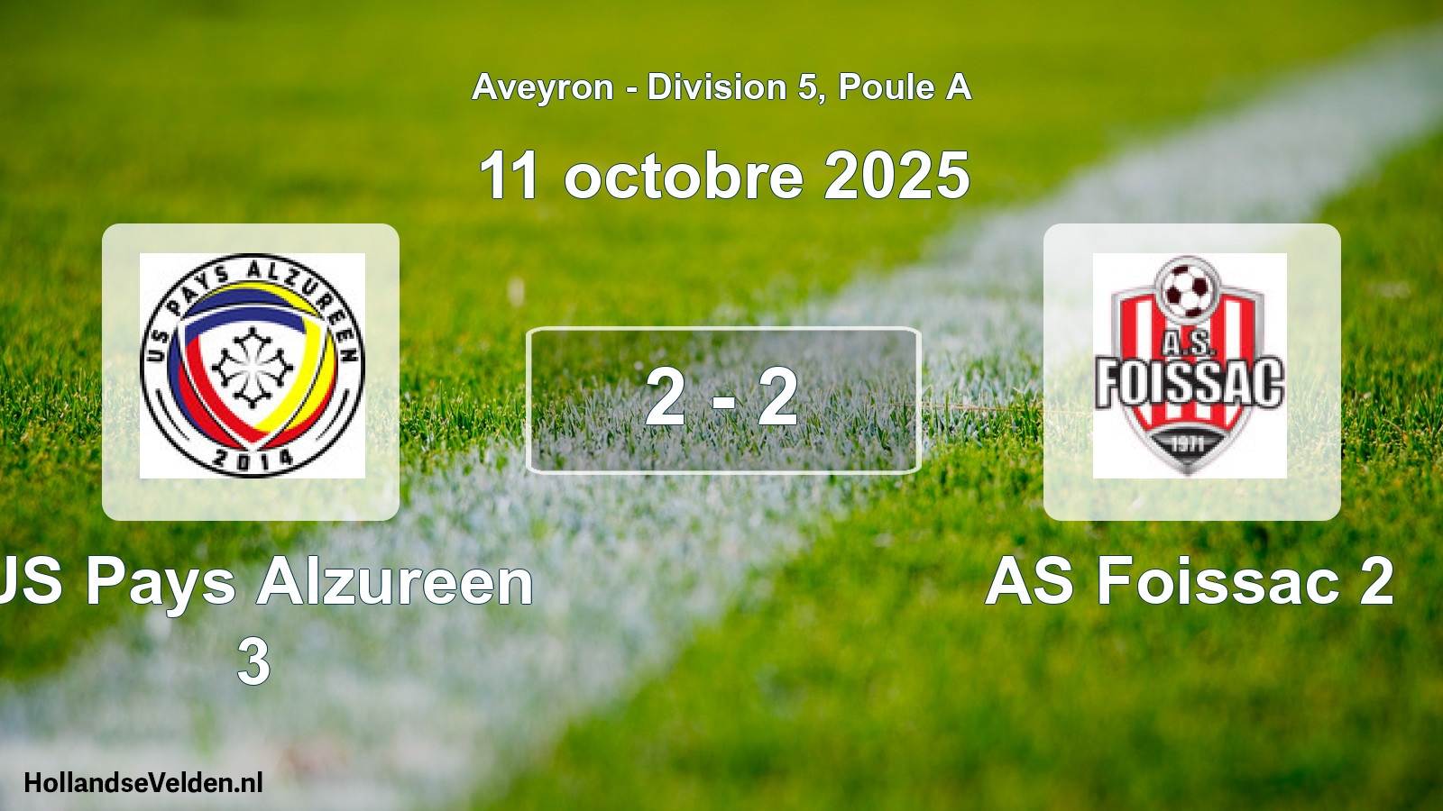 Match joué: US Pays Alzureen 3 - AS Foissac 2 2 - 2 (11 octobre 2025)