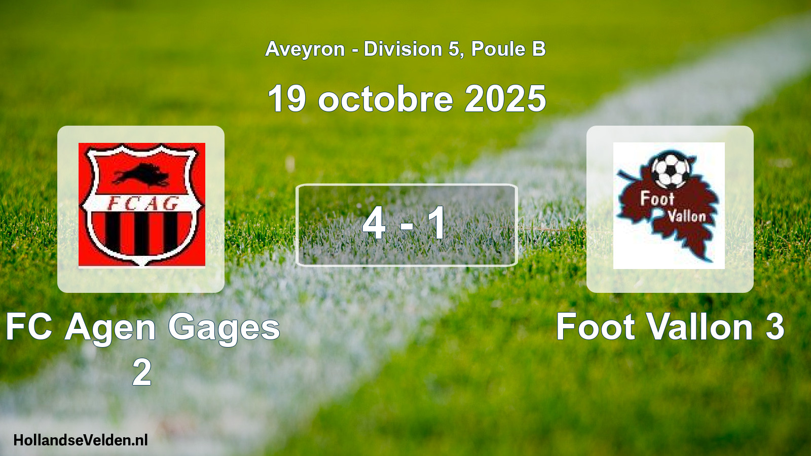 Match joué: FC Agen Gages 2 - Foot Vallon 3 4 - 1 (19 octobre 2025)