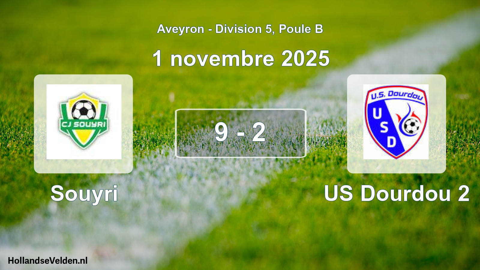 Match joué: Souyri - US Dourdou 2 9 - 2 (1 novembre 2025)