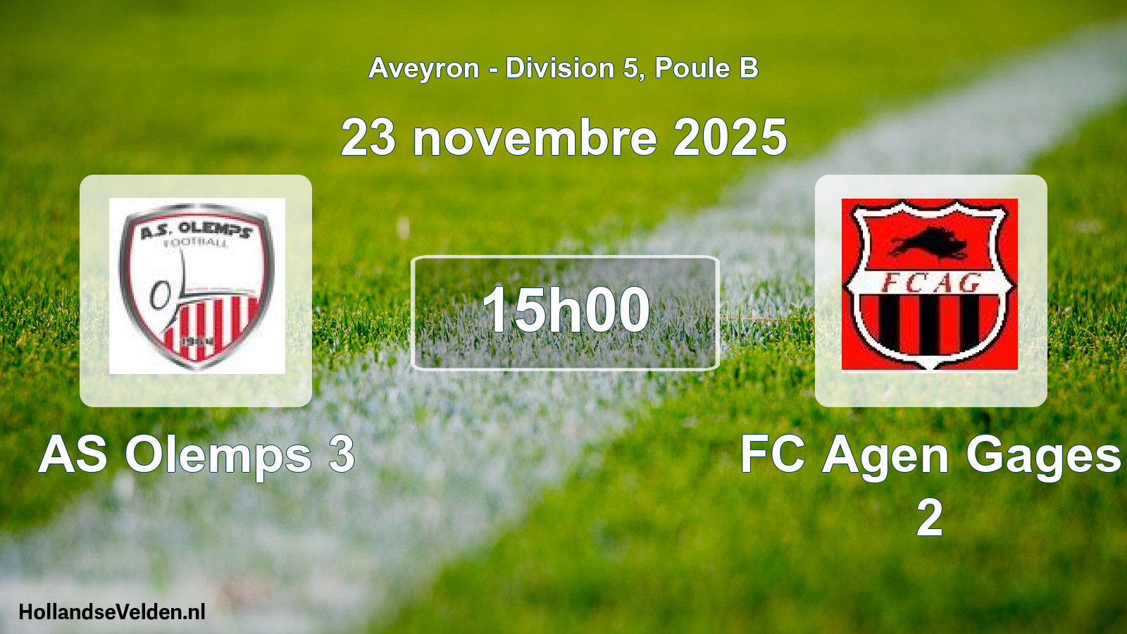 Match programmé: AS Olemps 3 - FC Agen Gages 2 (1 novembre 2025)