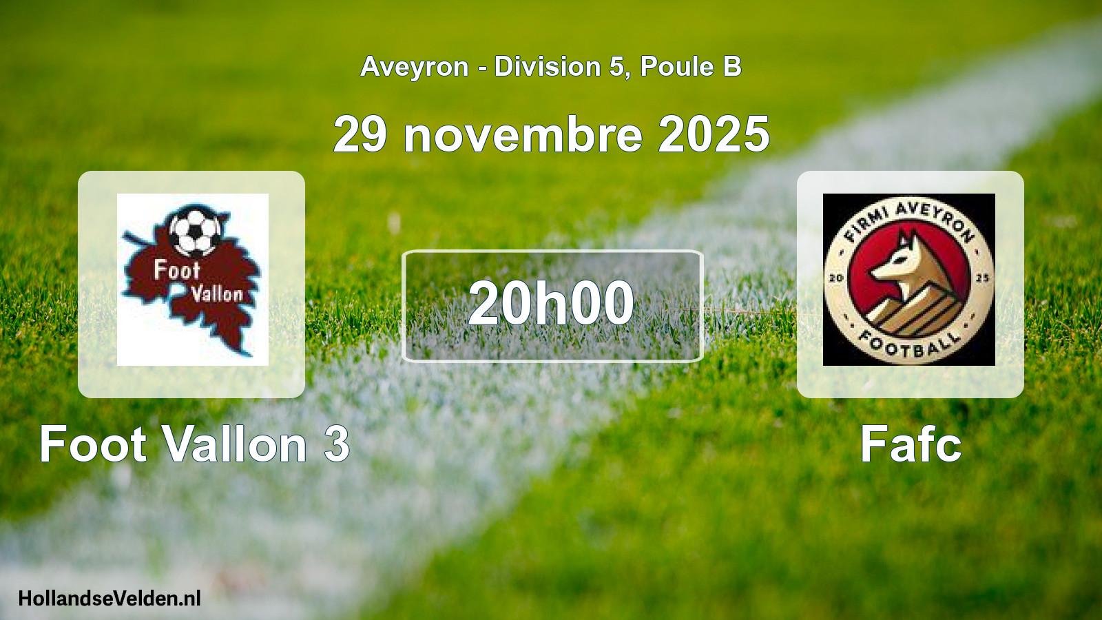 Match programmé: Foot Vallon 3 - Fafc (29 novembre 2025)