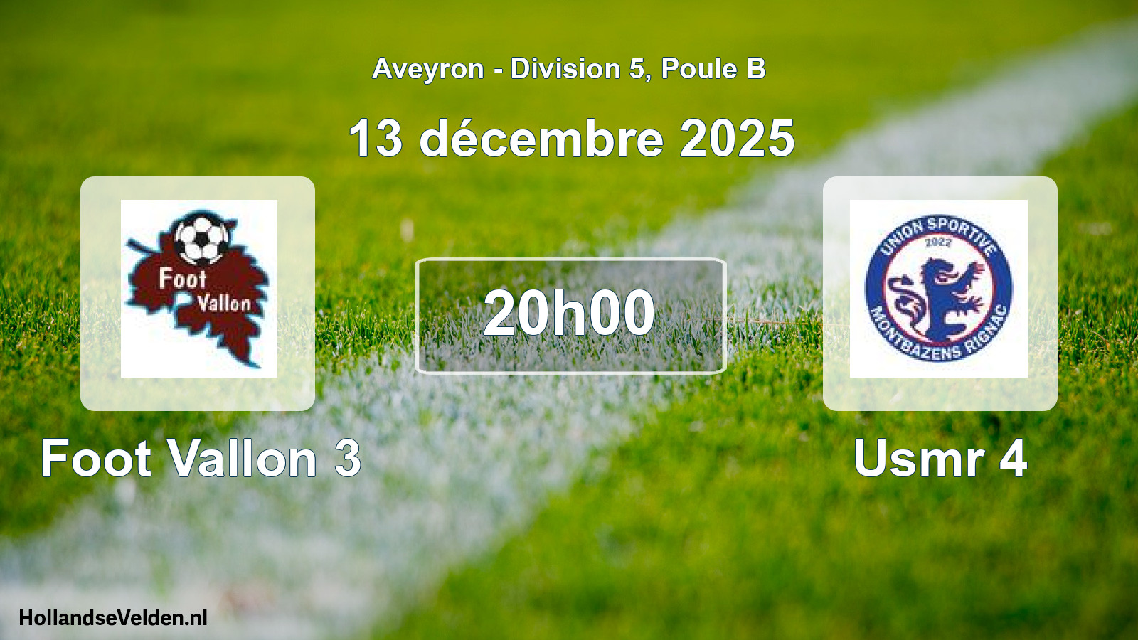Match programmé: Foot Vallon 3 - Usmr 4 (13 décembre 2025)
