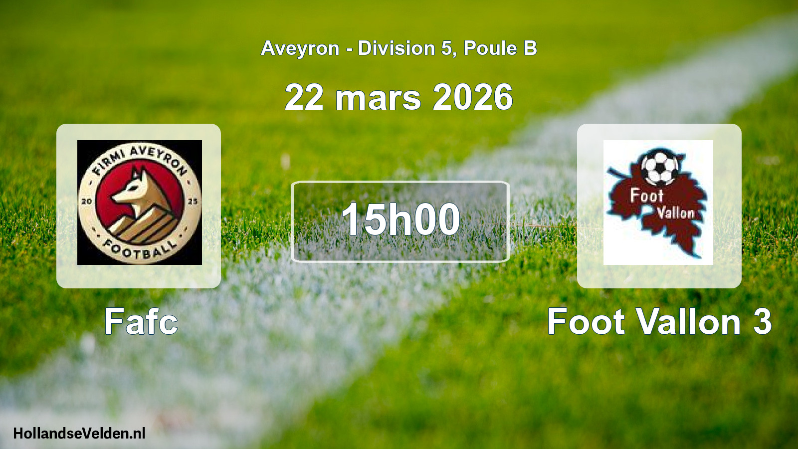 Match programmé: Fafc - Foot Vallon 3 (22 mars 2026)