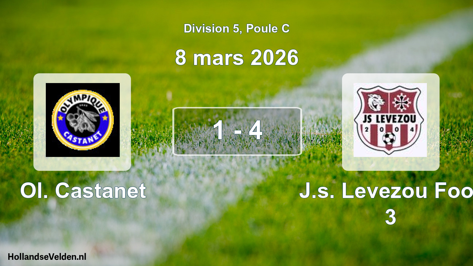 Match joué: Ol. Castanet - J.s. Levezou Foot 3 1 - 4 (8 mars 2026)