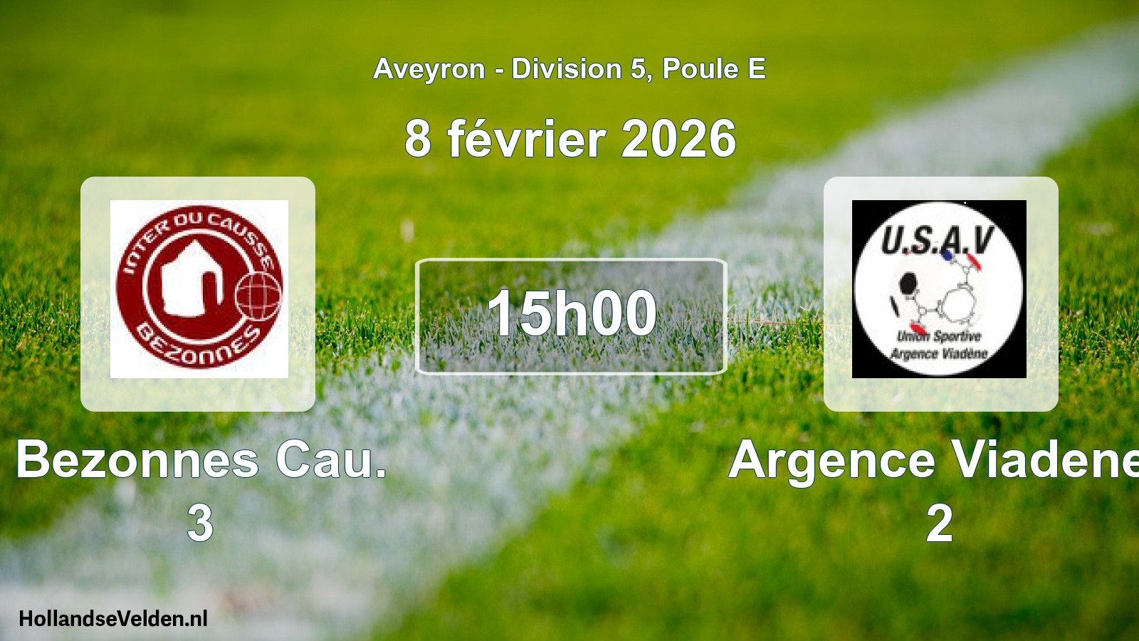 Match programmé: Bezonnes Cau. 3 - Argence Viadene 2 (8 février 2026)