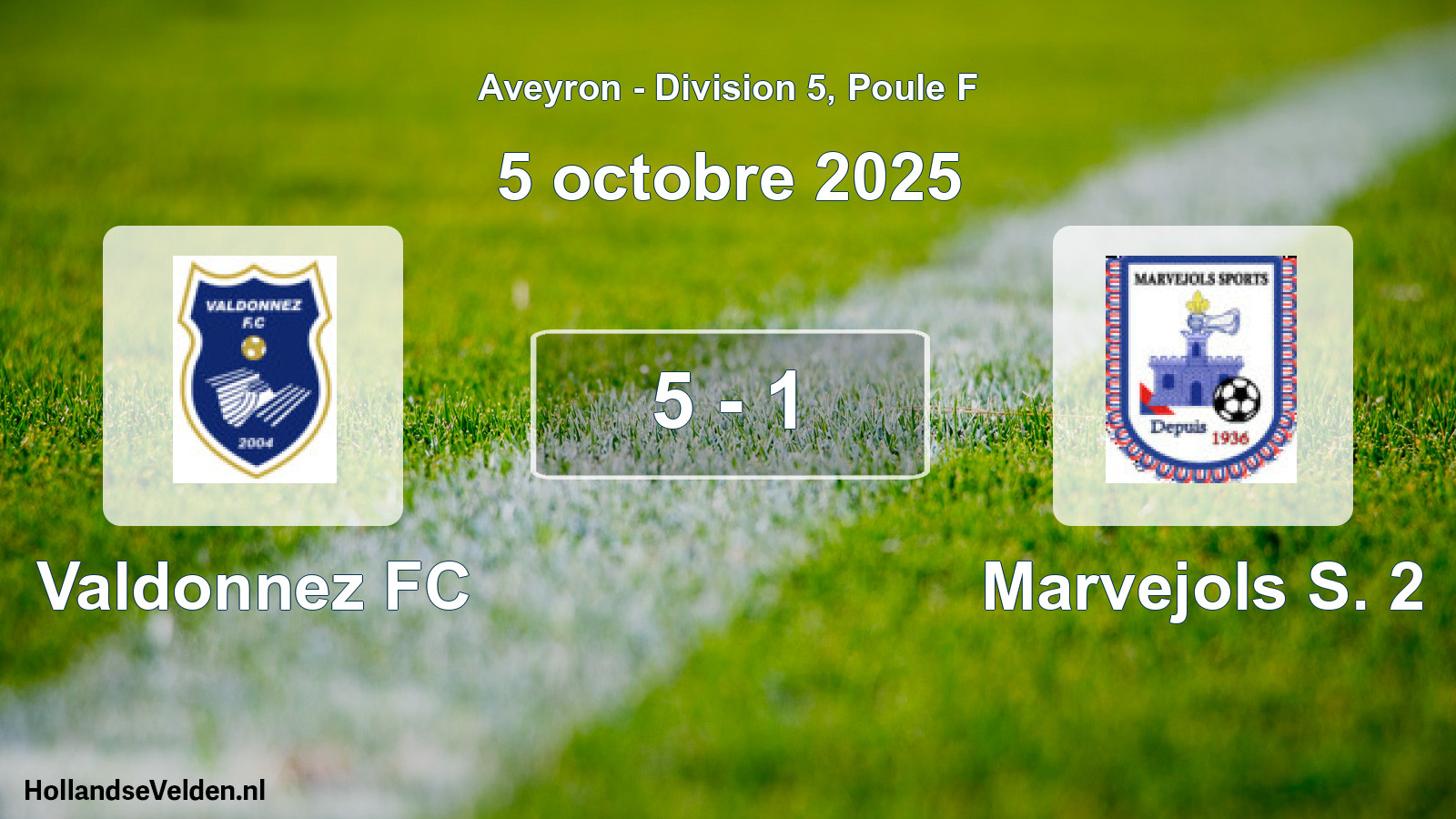 Match joué: Valdonnez FC - Marvejols S. 2 5 - 1 (5 octobre 2025)