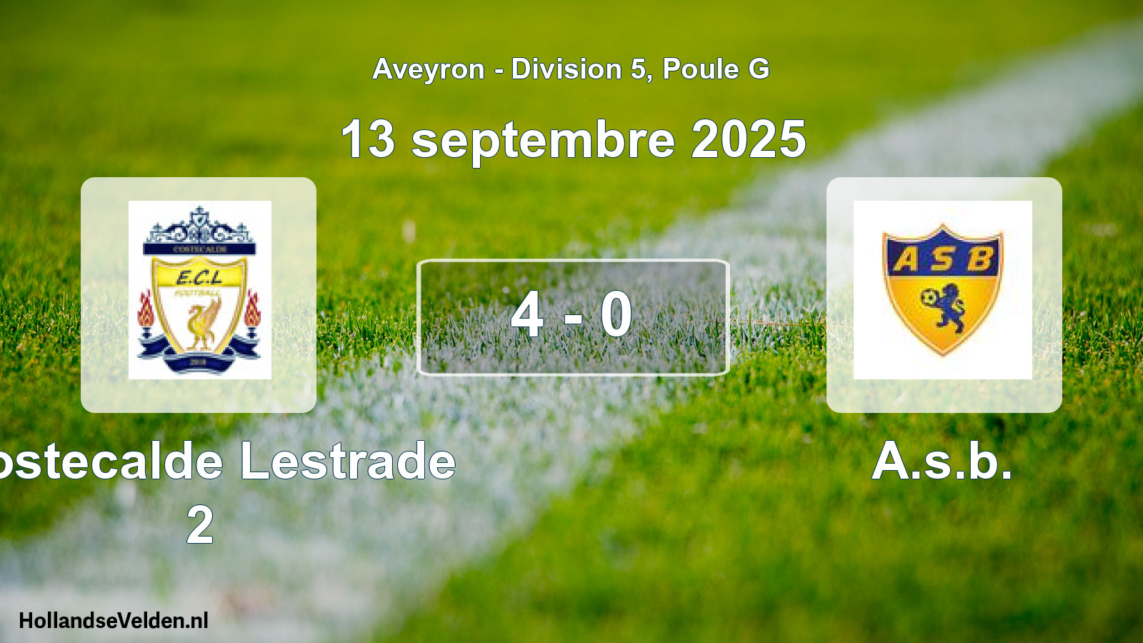 Match joué: Costecalde Lestrade 2 - A.s.b. 4 - 0 (13 septembre 2025)