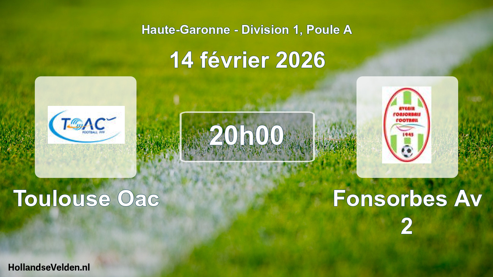 Match programmé: Toulouse Oac - Fonsorbes Av 2 (14 février 2026)